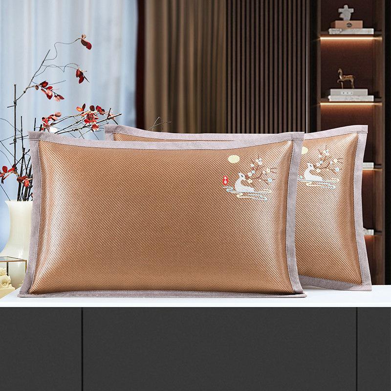 Summer Cool Rattan Pillow Mat & Pillowcase Set - Ice Silk Bamboo, Pair for Adults