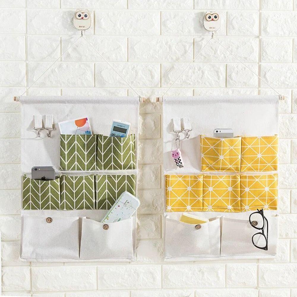 Wall Mounted 7 Pockets Hanging Bag Cotton Linen Cosmetic Toys Organizer Wardrobe