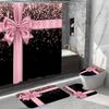 4pcs Sparkling Pink Shower Curtain Set with Carpet and Toilet Lid Mat Glitter Drip   Adds Luxury and Style To Your Bathroom