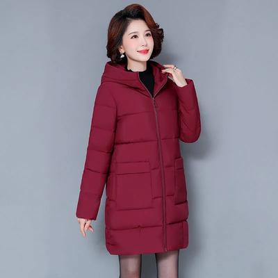Женская зимняя повседневная куртка миди большого размера однотонная теплая куртка с капюшоном
