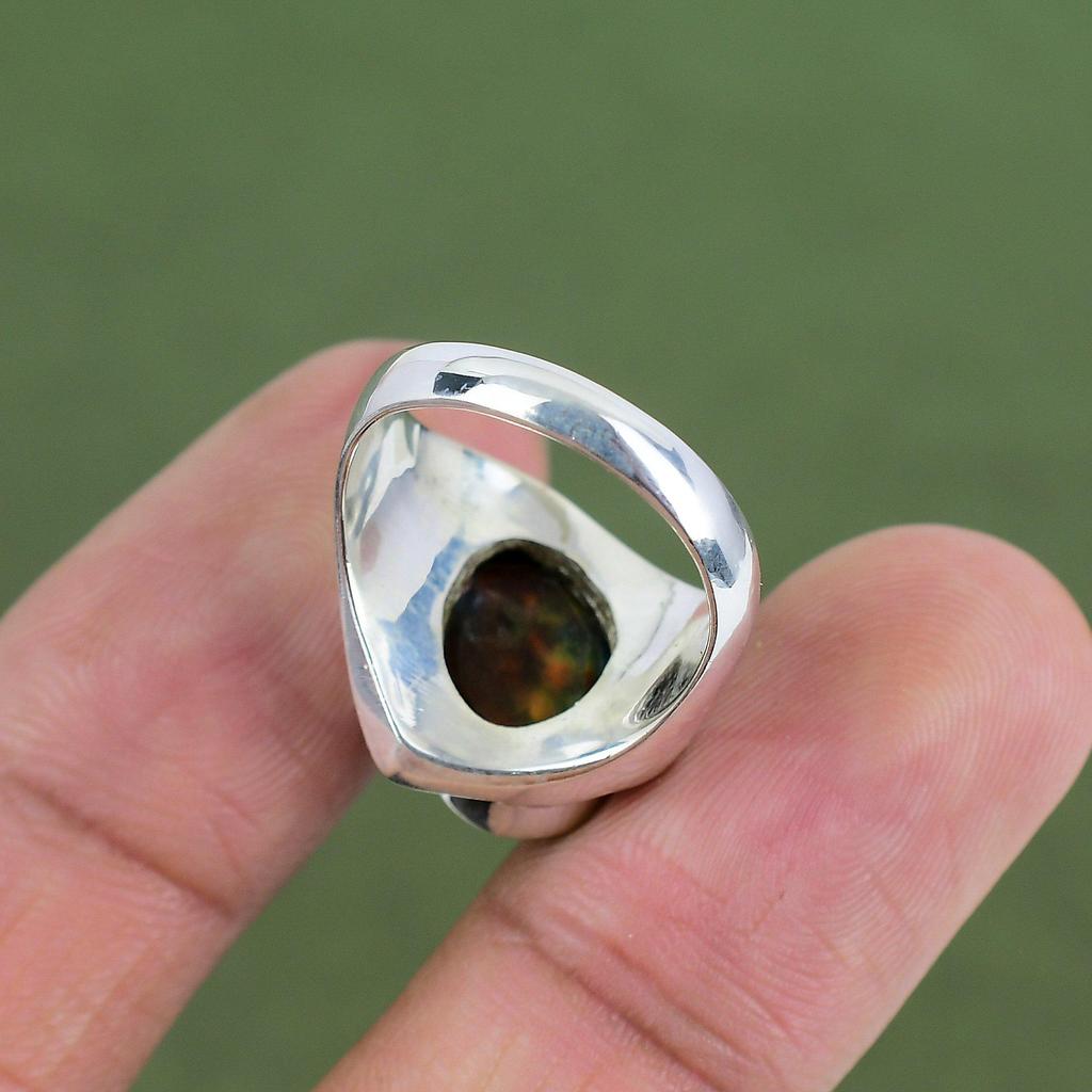Кольцо с фасетчатым аммолитом Кольцо из стерлингового серебра 925 пробы Уникальный дизайн Ювелирное изделие Кольцо с натуральным камнем Ручная работа Ювелирный подарок для папы Доступно в размерах