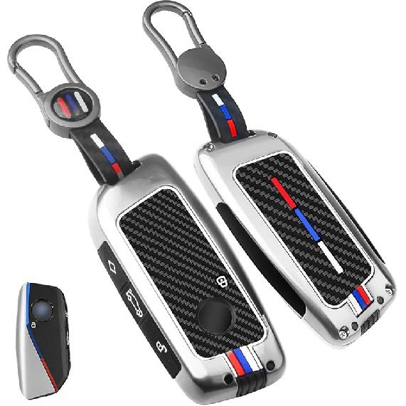 1 шт. Прочный брелок-чехол из цинкового сплава для BMW -2025, Полная защита брелока-пульта с узором из углеродного волокна, Совместим с новыми сериями BMW 5/7, X1, X5