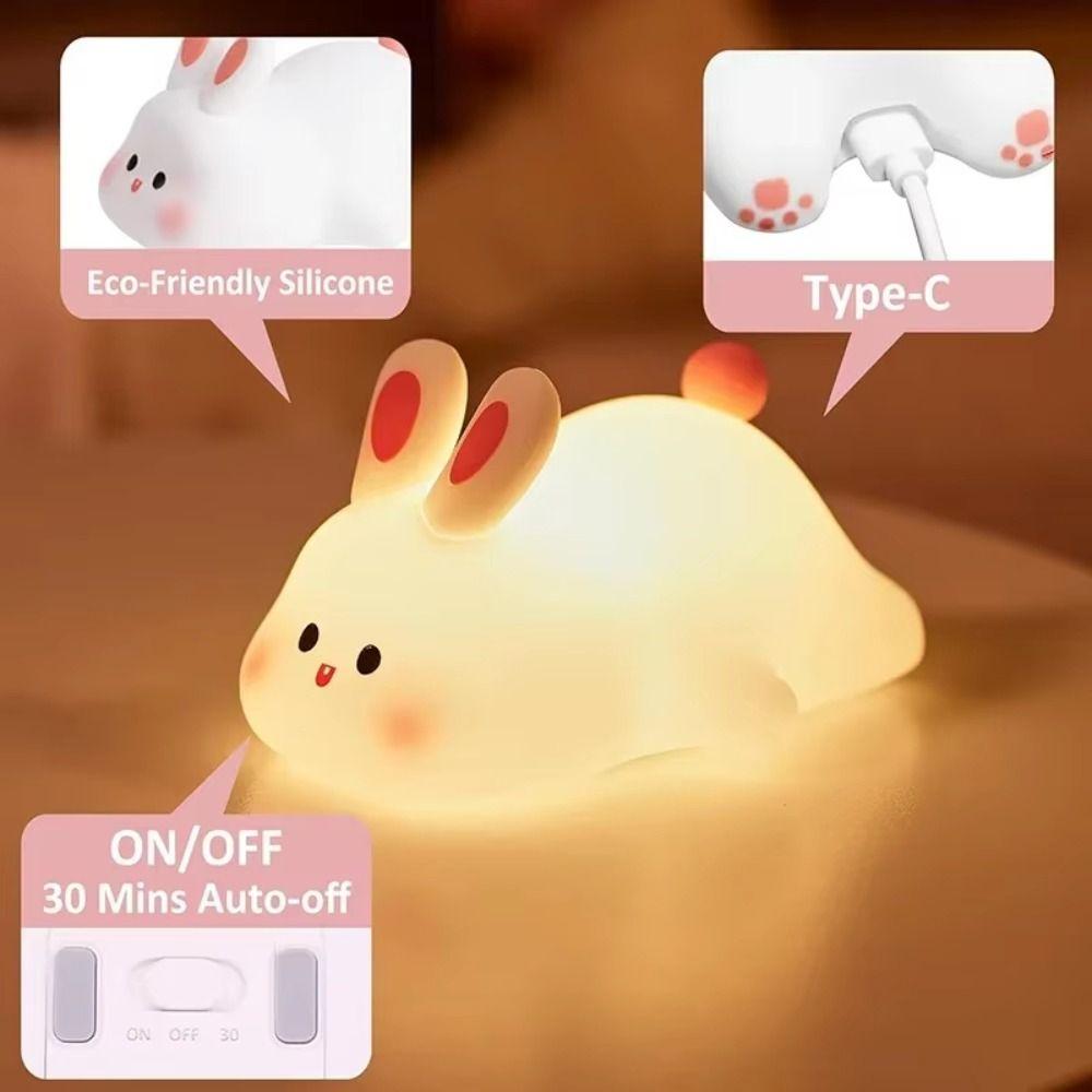 Rechargeable Rabbit Silicone Night Light Tap Control Bedside Decor Light Children Toy