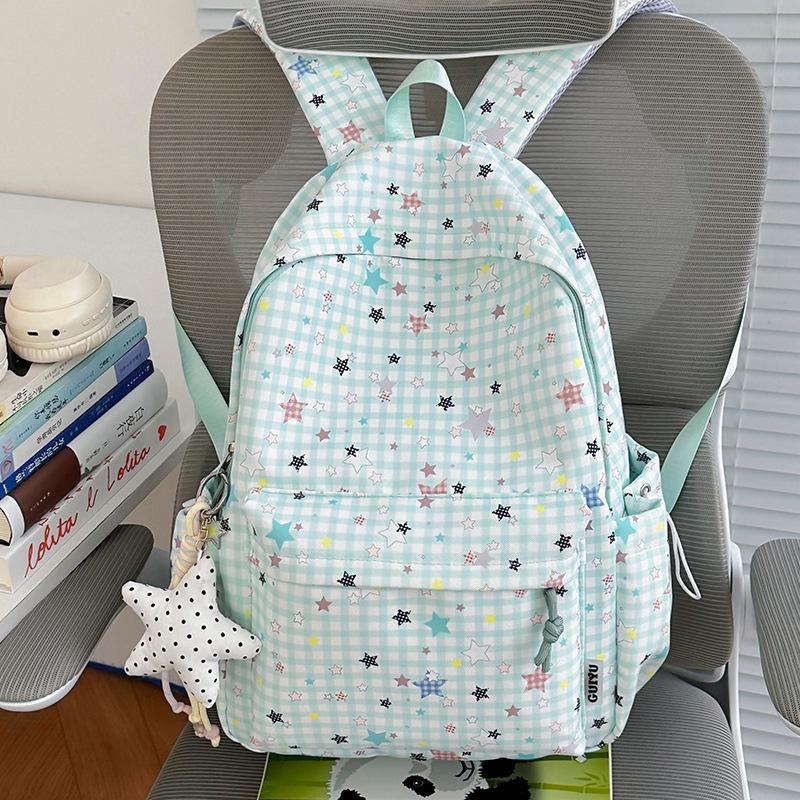 Schoolbag new plaid student backpack ins niche star leisure backpack for junior and high school students large-capacity schoolbag for women