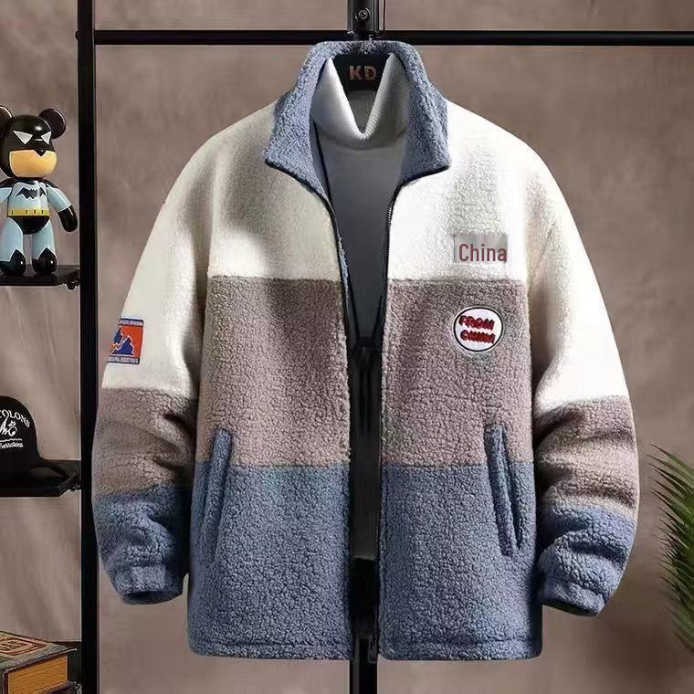 Мужская зимняя куртка из овчины для подростков: Свободная, плюшевая, утолщенная, модная и повседневная толстовка