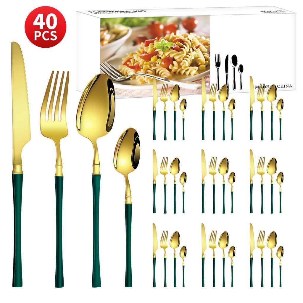 Нержавеющая сталь с небольшой талией, нож для западной еды/стейка, вилка и ложка, десертная ложка, столовые приборы, набор из 24 предметов, подарочный набор