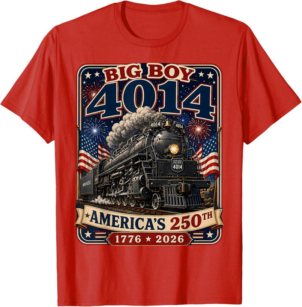 Big Boy 4014 Train 4th of July Retro US Flag Vintage Apparel Unisex T-Shirt 5