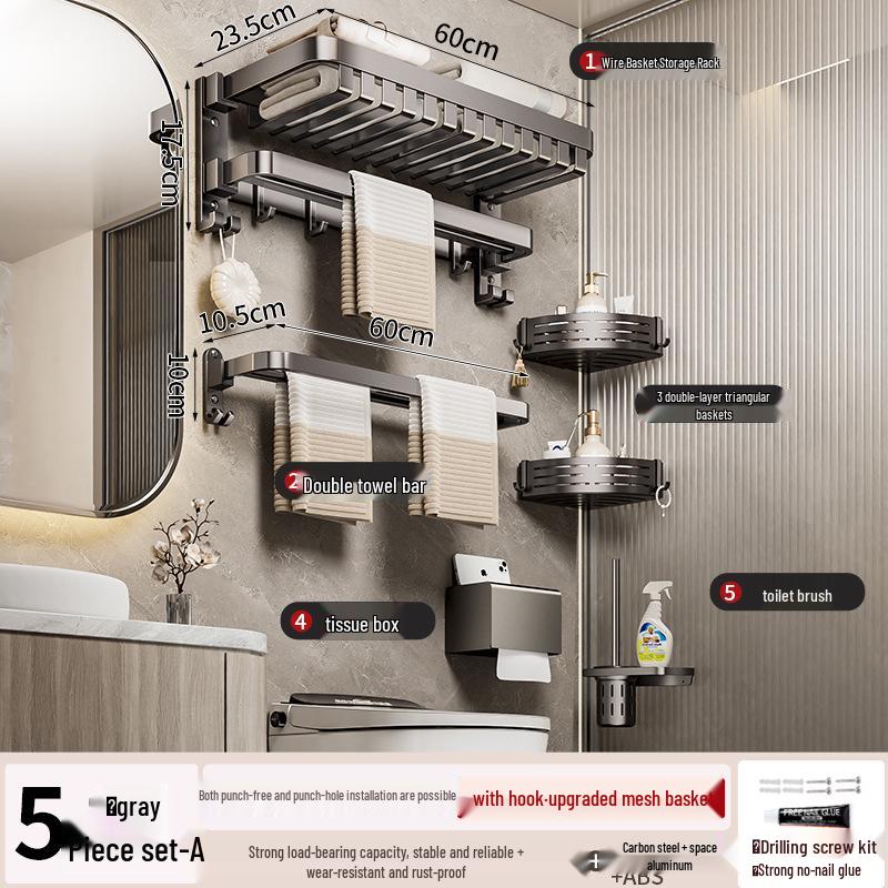 Металлический без сверления Комбинированная полка и вешалка для полотенец для ванной