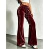 2026 Womens High Waist Drawstring Flared Trousers Casual Velvet Pants