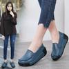 Platform Shoes Women's Thick-soled Round Toe Small Leather Shoes Leather Peas Shoes Flat-bottomed Mid-heel Mother Single Shoes