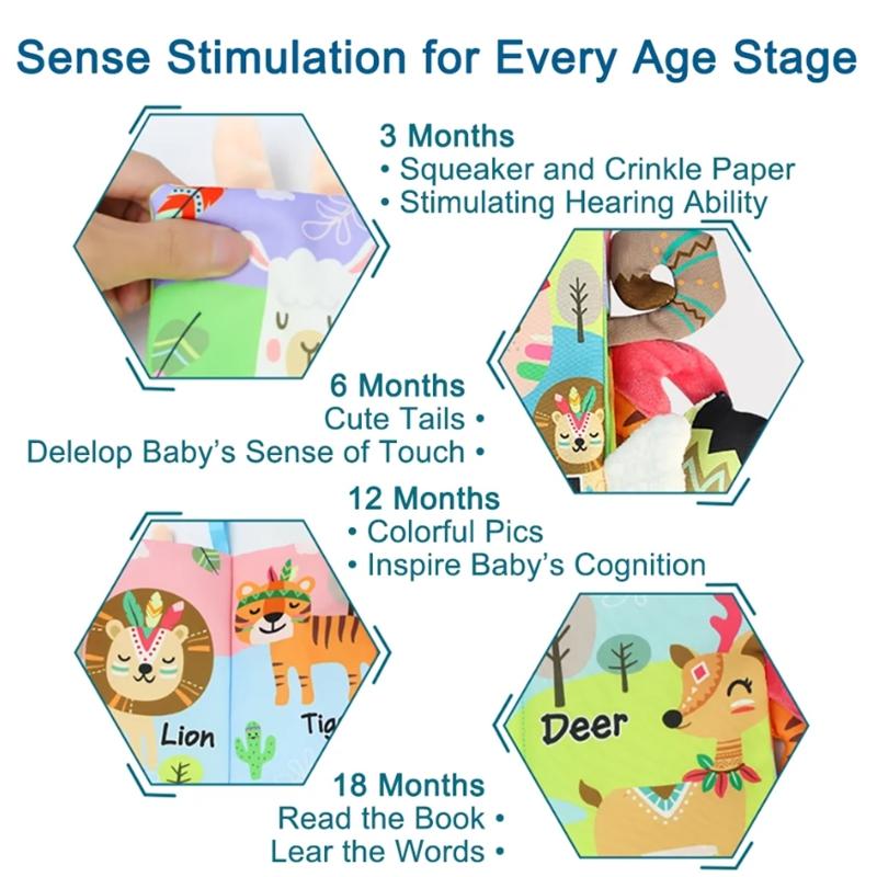 Мягкие детские книги от 0 до 6 месяцев, игрушки для младенцев от 0 до 12 месяцев, мятые тканевые книги для новорожденных, игрушки для колясок, игрушки для животика, сенсорные игрушки