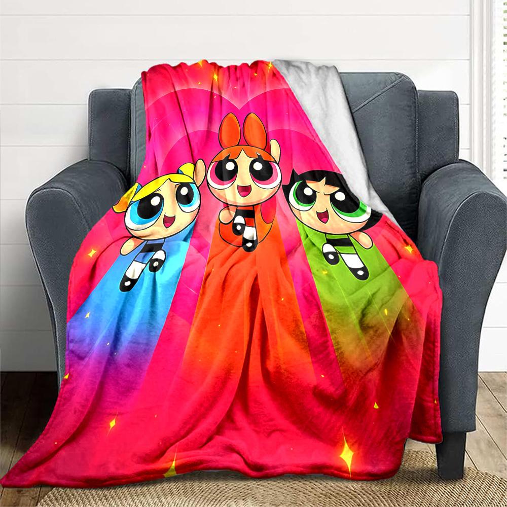 1pc Powerpuff Girls Blanket Lightweight Flannel Throw For Sofa, Bed, Travel, Camping, Livingroom, Office, Couch, Chair, And Bed
