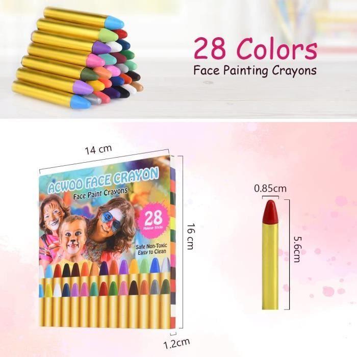 Crayons Maquillage - ACWOO - 28 Couleurs - Non-Toxique - Lavable - Pour Enfants