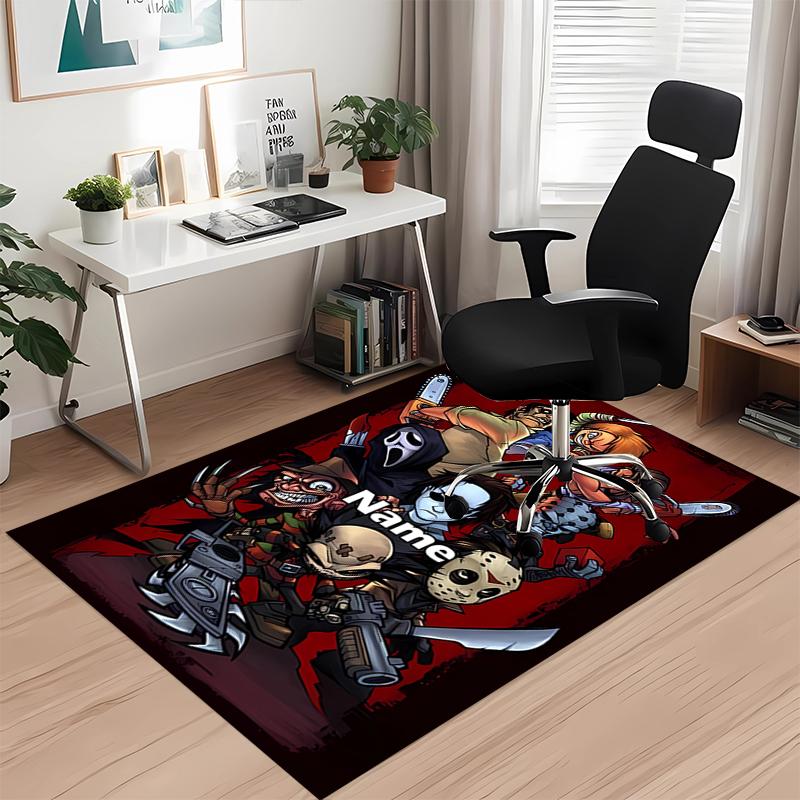 Custom Name Halloween horror Printed Carpet, for Office Chair Living Room Bedroom Kitchen Room Decor Gifts.