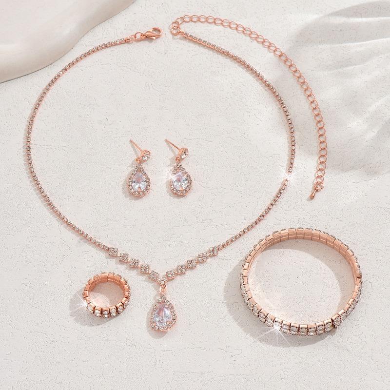 BLINGBAY Women's Jewelry Set Sweet Romantic Retro Fashion Wedding Accessories Rhinestone Earrings Necklace Bracelet Set Girls Modern Jewelry Gift