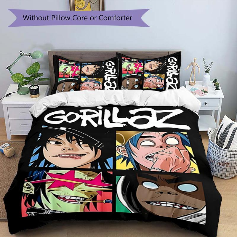 3pcs Gorillaz band pattern bedding set duvet cover set includes duvet cover &pillowcases, perfect all season bedroom decoration & gift