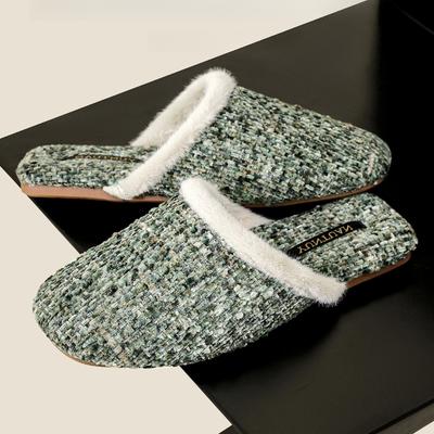 Модные Зимние Теплые Пушистые Домашние Хлопковые Тапочки Пара Модные Квадратный Носок Атласные Дизайнерские Туфли Уютные Легкие Нескользящие Zapatos De Mujer