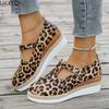 Fashion Leopard Pumps Womens Printed Wedge Casual Shoes Autumn Platform Buckle Walking Shoes Versatile Women Shoes Zapatos De Mujer