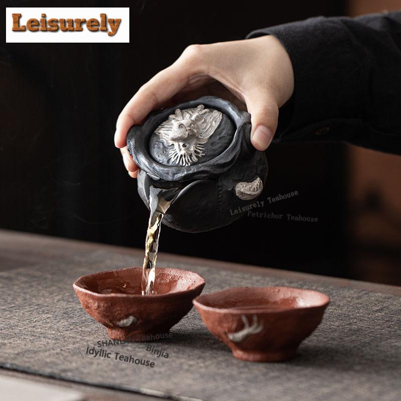 Благоприятный Дракон Цзыша Портативный Чайный Набор Полный Набор Антикварный Набор для Чайной Церемонии Набор Чайник и Чайные Чашки Чайная Посуда Принадлежности Ремесленный Подарок
