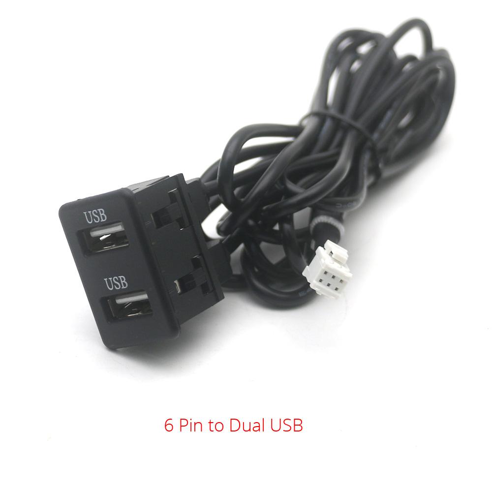 4 6 Pin Dual USB Type-C Panel Car Dash Flush Mount 3.5mm AUX RCA Charger Data Cable Adapter for Android Multimedia Radio Player