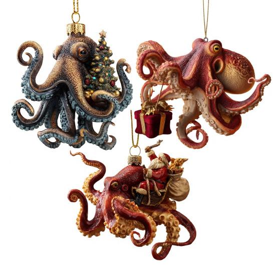 Рождественское украшение в виде осьминога, акриловое украшение на рождественскую елку в виде глубоководного животного, 2D плоское, прибрежное праздничное украшение для любителей океана