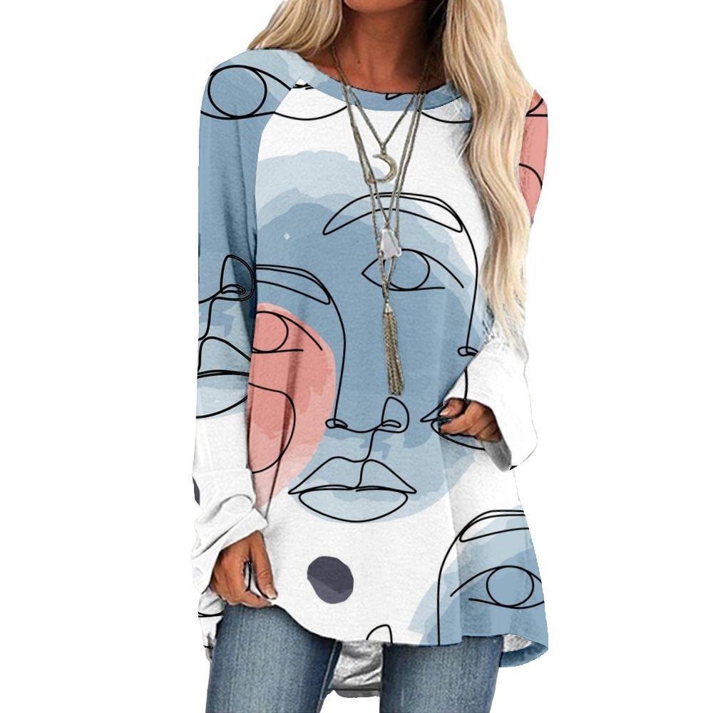 Women'S T-Shirt Street Long-Sleeved Clothing Fashion Top Loose Casual Clothing Autumn And Winter Printed Top Round Neck T-Shirt