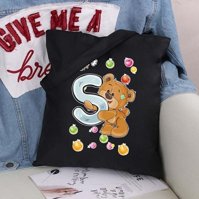 Женская парусиновая сумка-шоппер Harajuku, женская сумка большой вместимости, классическая винтажная сумка на плечо, милая сумка с узором медведя, большая сумка