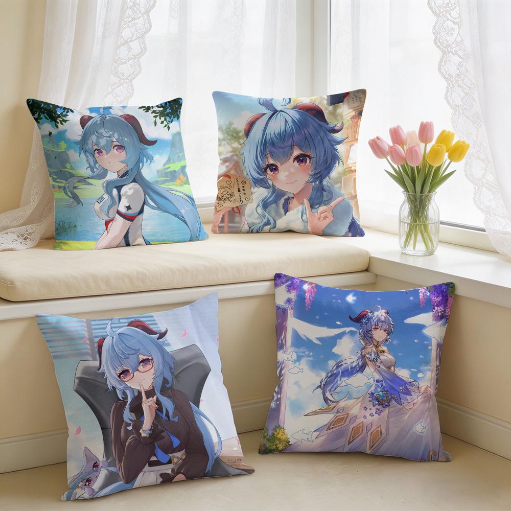 Ganyu Genshin Impact Cushion Cover Square Short Plush Pillow Case Living Room Sofa Home Decor Funda X