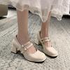 Hot Selling Spring and Autumn Fashion Women's Shoes Solid Color Square Toe Shallow Mid-heel One-line Buckle Women's Mary Jane