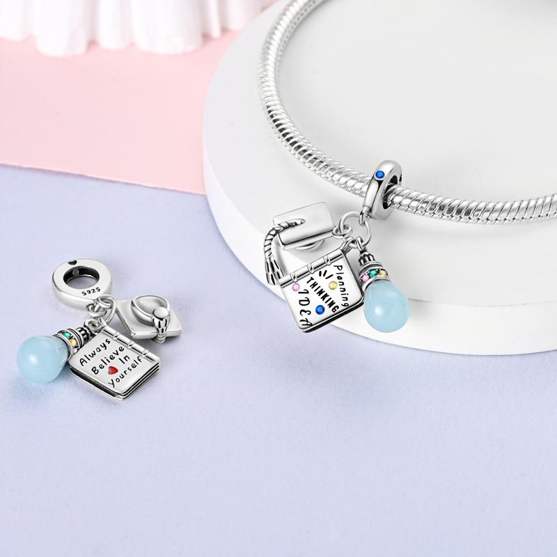 Шармы Plata Лампочка, Книга, Подвески в виде Докторской шапочки Подходят для оригинальных браслетов Шармы для женских украшений Сделай сам Изготовление подарков