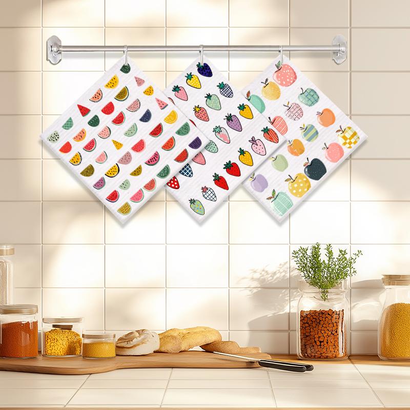 6 шт. Шведские салфетки для мытья посуды с фруктовым принтом, экологичные многоразовые кухонные полотенца, абсорбирующая кухонная чистящая салфетка, моющиеся тряпки для мытья посуды