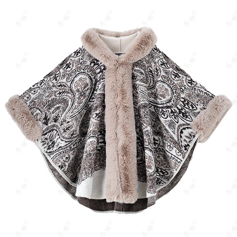 Теплая шаль из искусственного меха с принтом в стиле бохо для женщин. Мягкая, удобная и стильная накидка-пончо с большой накидкой с капюшоном. Роскошная меховая накидка для вечерней вечеринки.