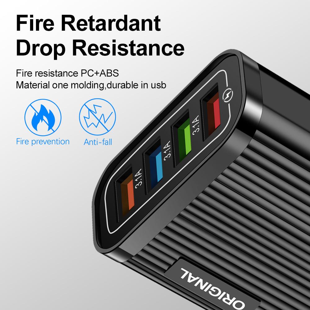 Phone Charger 4 Port USB Fast Mobile Phone Charger Adapter 5V 3A for iPhone Samsung Huawei Xiaomi Quick Charging Power Source