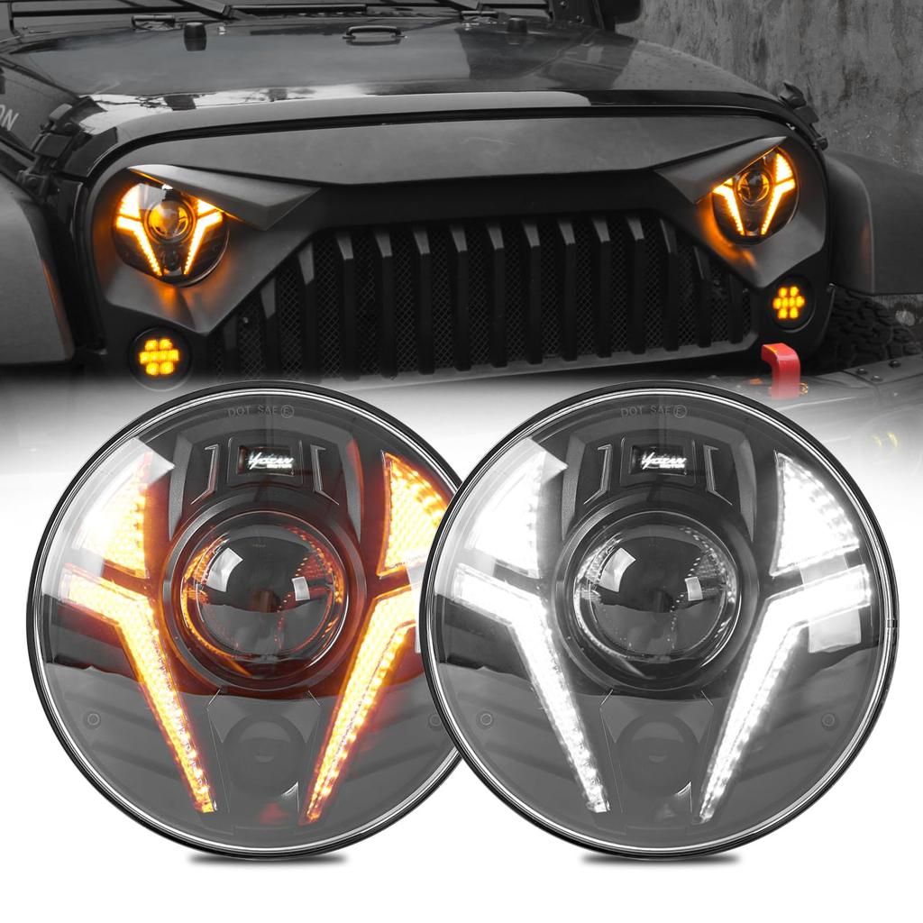Motikvans Светодиодные фары Wrangler с поворотниками и для Wrangler Toyota FJ и Hummer Набор для техосмотра 2 шт. 7-дюймовые ДХО, Переключение дальнего/ближнего света, JK,