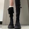 Темпераментные Новые Осенние Узкие Высокие Рыцарские Сапоги Маленькие Сапоги Выше Колена на Толстой Подошве Женские Длинные Сапоги