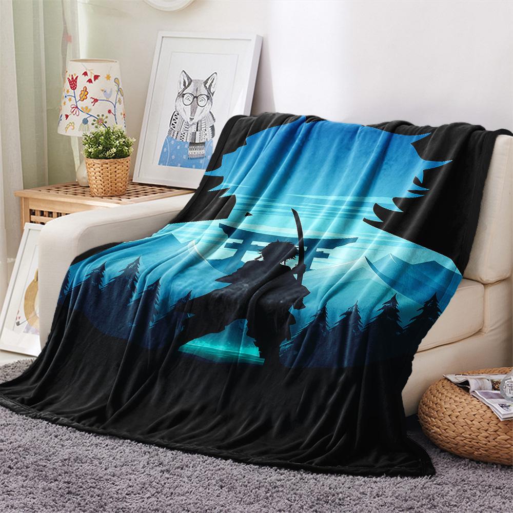1PC Demon Slayer Black Patterned Flannel Blanket Suitable For All Seasons For Home Decor Warmth And Comfort Gifts Holiday Present