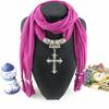 Women Fringe Scarf Polyester with Cross Charm Fashion Accessories Scarf