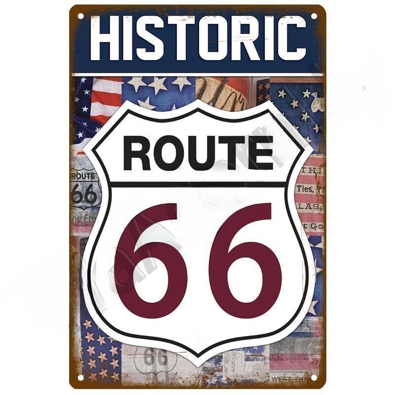 Винтажная металлическая табличка Route 66, Домашняя табличка, Металлический постер, Жестяная табличка, Настенные постеры, Ретро-эстетика, Декор комнаты, Настенное искусство, Украшение