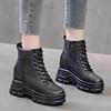 Women Ankle Boots High Platform Cow Leather Boots Ulzzang 9CM Wedge Heels Sneakers Woman Autumn Thick Sole Leather Short Boots