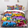 Hip Hop Art Duvet Cover Set For Teens Boys Girls Colorful Graffiti Polyester Comforter Cover Set Rock Music Sports Quilt Cover