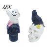 Artistic Home Ornament Gothic Halloween Skull Figurine, Spooky Ghost/Raven on Statue, Atmosphere Props Resin Tabletop for Desk, Mantel, Shelf