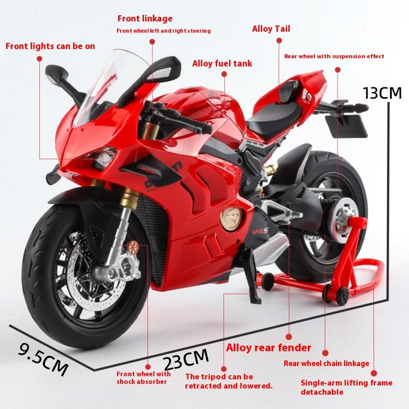 Модель мотоцикла DUCATI V4S в масштабе 1/9 из сплава со светом - Премиальная игрушечная машинка-реплика для детей, подарок для энтузиаста гонок