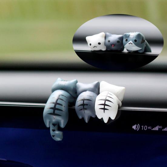 6Pcs Mini Cat Statues Car Center Console Decoration Set Adorable Simple Installation Rear View Mirror Cute Kitty Figurines