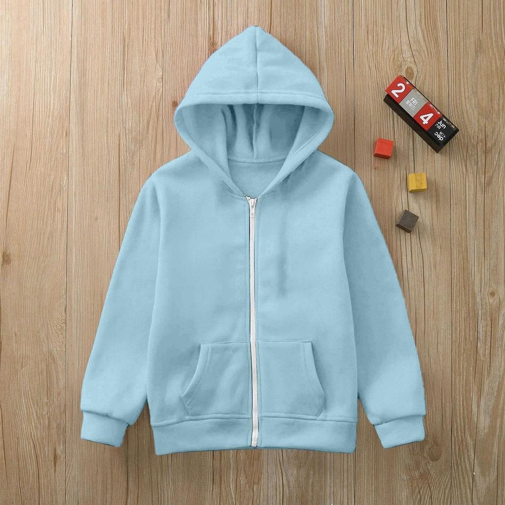 Boys Girls Children's Zip Up Hoodie Loose Solid Color Hooded Sports Shirt Sweatshirt Jacket Coats With Pocket