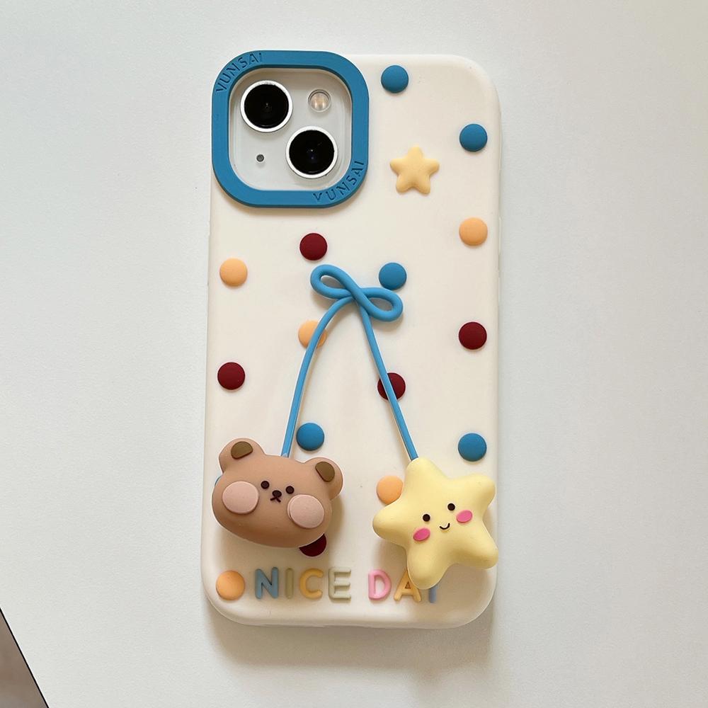 Cute Bear 3D Colorful Polka Dot Silicone Phone Case for IPhone 13 14 15 16 17 Pro Max 15pro 15Plus Shockproof Lovely Back Cover