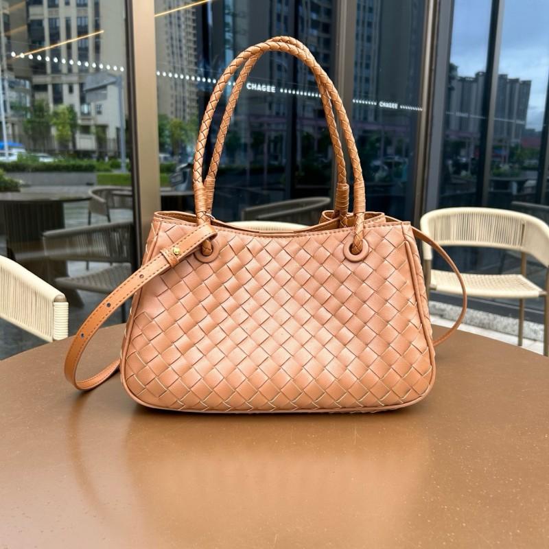 Genuine Leather Woven Shoulder Bag Women Spacious Crossbody With Magnet Medium Size Soft Structured Design