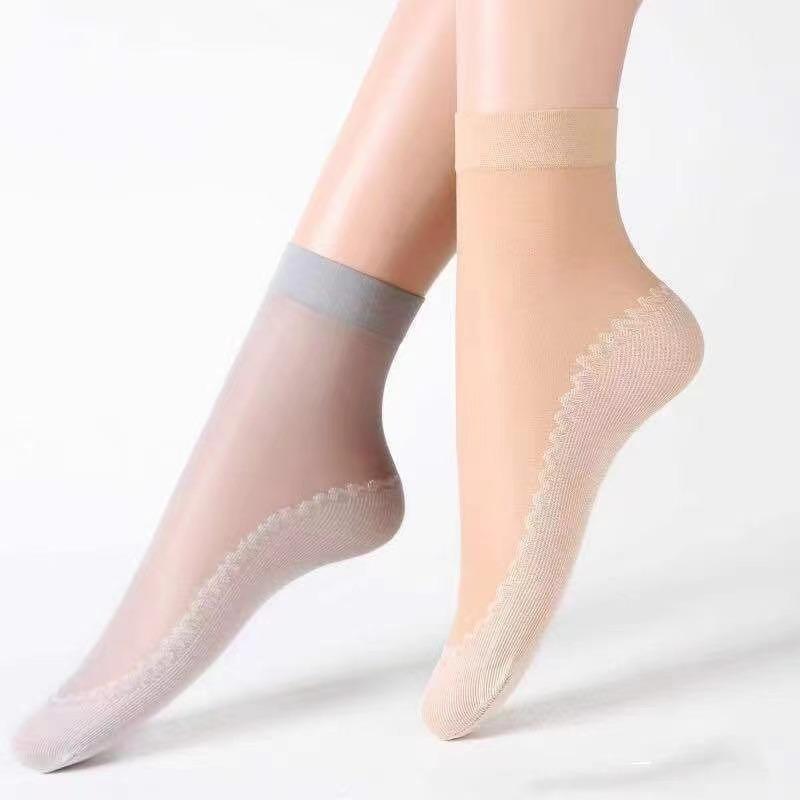 Translucent Ultra-Thin Nylon Short Socks Women's Anti-Slip Bottom Ankle Socks Summer Breathable Lightweight Socks Sets