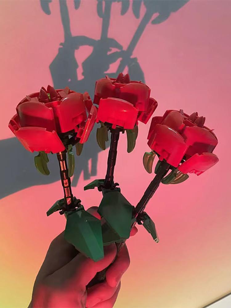 Букет роз, строительные блоки, городской романтический комплект, подарки на день учителя, сборные кирпичи, игрушки для девочек и мальчиков