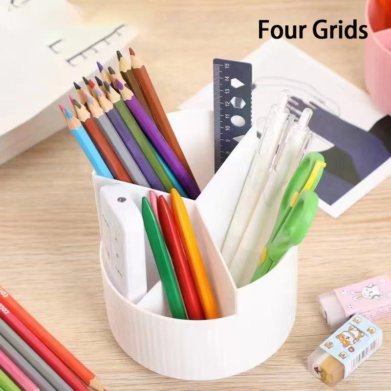 1pc Rotating Pen Holder, Office Student Desktop Pen Storage Box, Office Storage Three-hole Makeup Brush Box