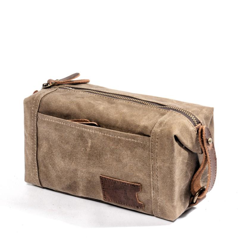 Mens Waterproof Canvas Toiletry Bag Travel Organizer Small Size Business Trip